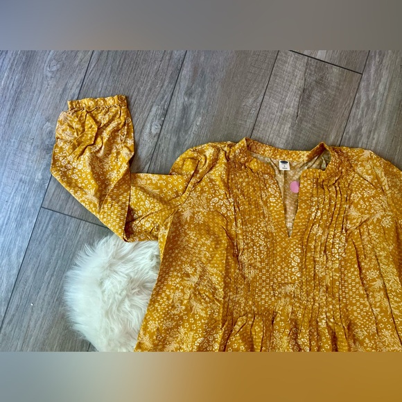 OLD NAVY | Sunflower Yellow Floral Tunic Mini Long Sleeve Dress (L) - Picture 3 of 7